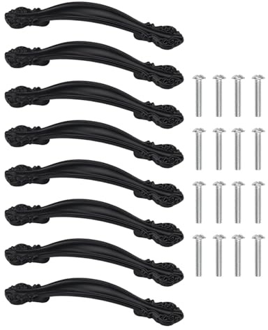 HUVZOR 8 Pezzi Maniglie Per Mobili Da Cucina,Tiretti Per Mobili,Maniglie Arcuate Vintage Per Armadietti,Maniglie Per Cassetti,per Cassetti,Porte,Armadi(64 mm,Nero Opaco)
