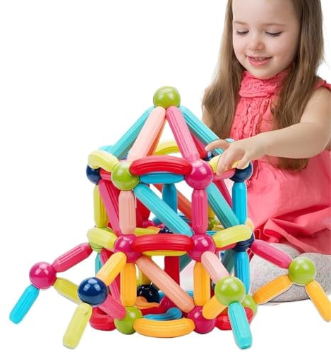 THQAE 36 Piezas Juego de Barras Magnéticas, Bloques de Construcción Magnéticos, Juguetes Educativos 3D Apilables, Ladrillos para Niños a Partir de 3 Años