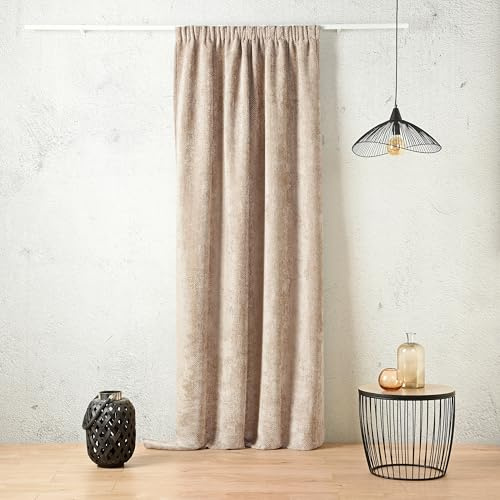 Linder Colorado - Cortina Aislante Aislante térmica y acústica, Color Blanco Roto, Estilo Terciopelo, Acabado de galón Fruncido Plano - Tamaño: 135 x 260 cm, 100% poliéster
