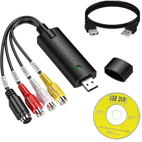 Vomtaric Convertidor VHS a Digital USB 2.0, Tarjeta Capturadora de Video RCA S-Video a USB, Adaptador Audio Video para VHS VCR Mini DV Hi8 DVD Rápido Compatible con PC Mac NTSC PAL Digitalización