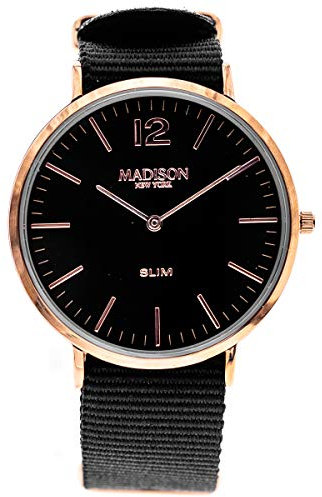 Madison New York Herren Armbanduhr Slim Rosegold / Schwarz Large G47471ZH16