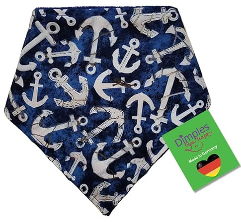 Dimples - Foulard per cani – Ancora e salvataggio anelli blu scuro – Foulard per cani di piccola taglia media e grande – Cani e gatti – Regalo – Accessori per cani fatti a mano 55 cm