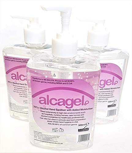 Alcagel 3 x 500ml Hand Sanitiser pump with trigger, Kills 99.9% of germs, 70% Alcohol content