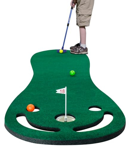 KOFULL Putting Green Mats Set - Indoor/Outdoor Golf Putting Practice or Golf Game with 78 x 24 Putting Mat, Adjustable Putter, 3 Balls, Training Aid Cup & Flags