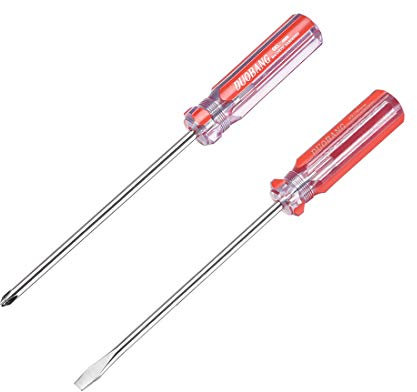 sourcing map PH2 Phillips - Destornillador magnético ranurado de 6 mm, 2 piezas, eje redondo de 12,7 cm, mango de cristal rojo