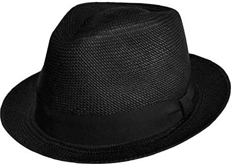 Genuine Panama Hats - Teardrop Classic Straw Fedora - Short Brim - Many Colors - Brisa Weave - Handwoven in Ecuador - Travel Hat Box Included (Black, Large)