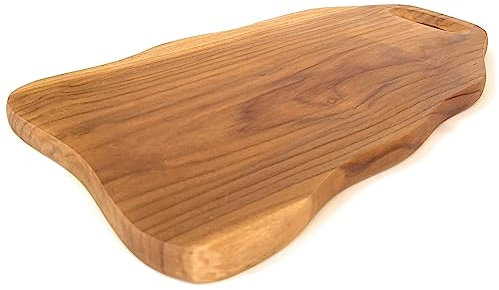 NELUHA Schneidebrett Holz groß mit Griff Holzbrett Brotzeitbrett Servierbrett Küchenbrett aus zertifiziertem Teakholz 50cm