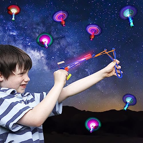 GUBOOM Helicóptero Vuelo Juguete, 15 Piezas LED Lanzador de Cohetes para Niños, Cohete Lanzador Aire Juguete, Juguetes Luminosos para Niños Adultos para Actividades Juegos al Aire Libre