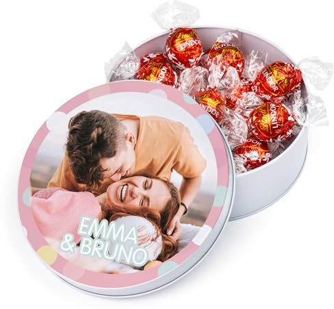 Wanapix | Cioccolatini Personalizzati Foto e Testo | Scatola San Valentino Originale | 22 Praline al Cioccolato alle Nocciole | Idee Regalo Anniversario | 5x12 cm