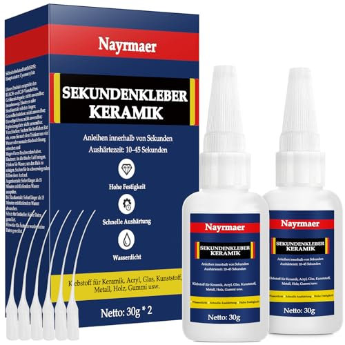 Porzellankleber Extra Stark, 60g Keramikkleber mit 6 Nadeln, Kleber für Porzellan und Keramikreparatur und Ton (Ceramic Glue) (TCJS-2Pack)