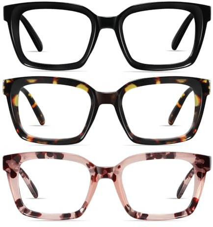 XVXV Reading Glasses for Women Men - Blue Light Blocking Readers Oversize Oprah Square Anti Glare/Eyestrain Spring Hinge(3Pack*Mix1,1.75X)