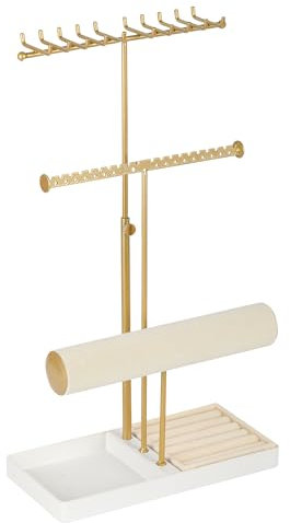 3-Tier Adjustable Jewelry Holder Organizer Stand with 20 Necklace Hooks, 18 Earring Holes and Notches, Bracelet Holder, 6 Ring Rolls, Jewelry Tray for Girls, Women