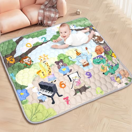 Funsland Faltbare Baby Spielmatte Krabbelmatte - Wasserdichte Rutschfester Krabbeldecke, 127x127cm Tiere Zahlen Kinderteppich, Kinder Spielteppich Bodenmatte, Mädchen Jungen Outdoor Lernteppich
