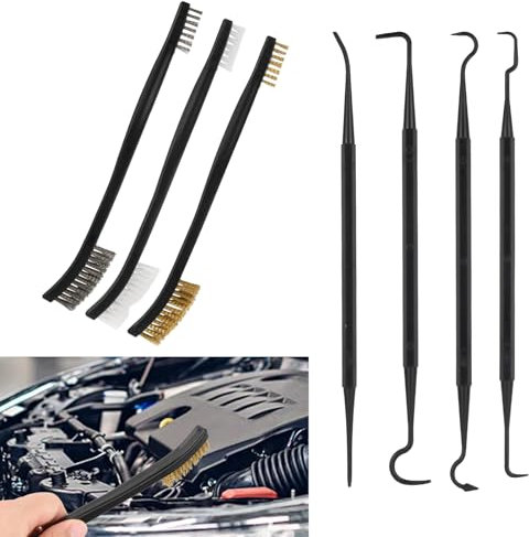 Set di 7 Spazzola a Doppio Ottone, Spazzola in Metallo, Spazzola in Acciaio Nylon, Mini Spazzole di Filo per Pulizia Kit con 4 Spazzole a Gancio, per la Pulizia di Sporco e Ruggine