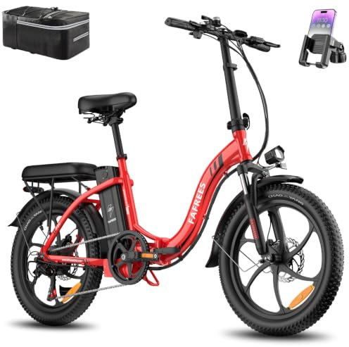 Fafrees F20 Folding Electric Bike for Adults, 36V 16Ah Removable Battery Ebike for Men and Ladies, 20 * 3.0 INCHES Fat Tire Pedal Assist E Bike, UK Stock (Chain Lock, Red)
