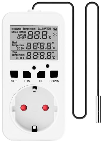 Termostat uttag, digital temperaturregulator, uttag, 230 V med givare och sond, LCD-skärm, uppvärmningstemperaturbrytare, fuktregulator för växthus, akvarium, reptiler (B)