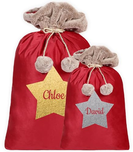 Print Maniacs Personalised Velvet Santa Stocking Sack with Luxury Fur Trim – Large Bag For Pet and Kids, Ideal for Holiday Decor and Gifts