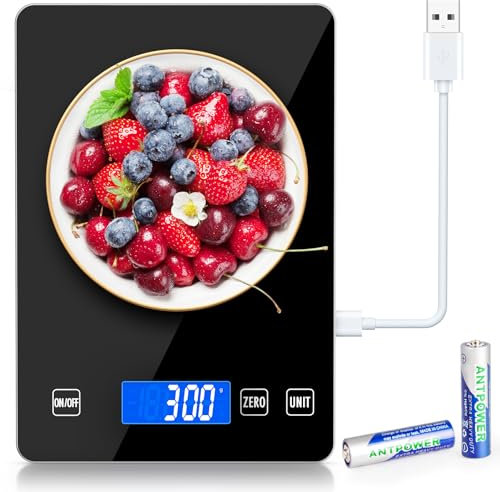 NIWOHOM 15KG Bilancia Cucina Digitale,Bilancia da Cucina Professionale con Grande Display LCD,Funzione Tare,Ricaricabile Bilancia Alimenti,Precisione Fino a 1g,Batterie Incluse-Nero