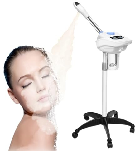 Vaporizador facial de ozono, máquina de vapor facial multifunción con boquilla giratoria de 360 ° y ruedas, vaporizador facial profesional con depósito de agua de 860 ml para salón y hogar