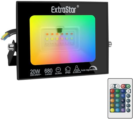 EXTRASTAR 20W Smart RGB LED Floodlight, 16 Colors Adjustable, Dimmable with Remote Control, IP65 Waterproof for Indoor/Outdoor Use Stage or Garden