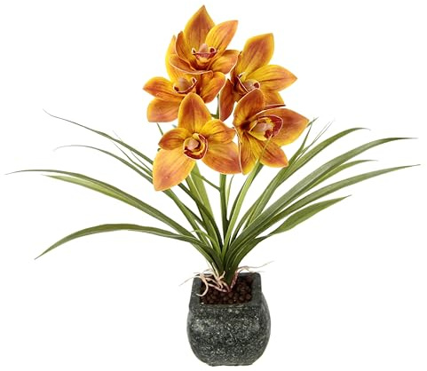 Orchidea artificiale al cymbidium, 40 cm, con foglie e radici d'aria, in vaso in ceramica, orchidea artificiale, orchidea phalaenopsis con vaso artificiale, decorazione per matrimonio, fiore di seta