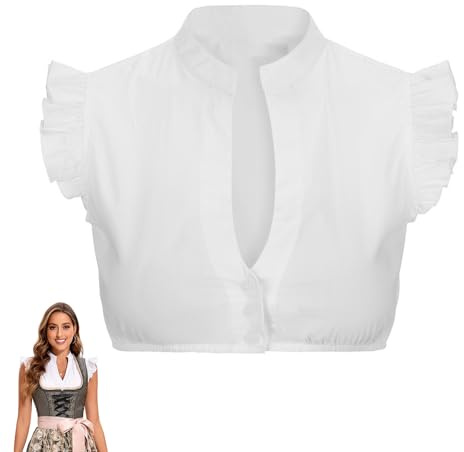 THXFUNAREA Dirndl Camicetta da Donna Bianca Camicetta Dirndl a Maniche Corte Scollo a V Tradizionale Dirndl per Oktoberfest Costume Tradizionale Dirndl Elegante Camicia Tradizionale Bavarese，Taglia M
