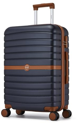 Kono Medium Suitcase 24 inch Lightweight ABS + PC Hard Shell Trolley Case Travel Check in Luggage with 3 Digit Combination Lock Spinner Wheels (Navy/Brown)