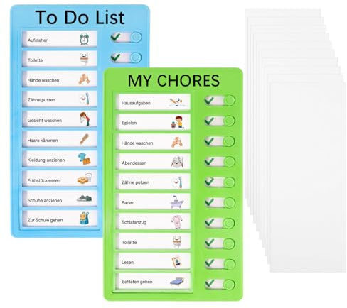 To Do List para Niños,2 PCS Tablero de Lista de Verificacións Planificador Semanal y To Do List para Niños con 10 Hojas Intercambiables Organizador de Rutinas y Tareas