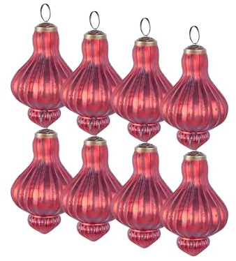Weihnachtskugeln 8er Set Glas rot handgemacht Christbaumkugeln Vintage Brillant