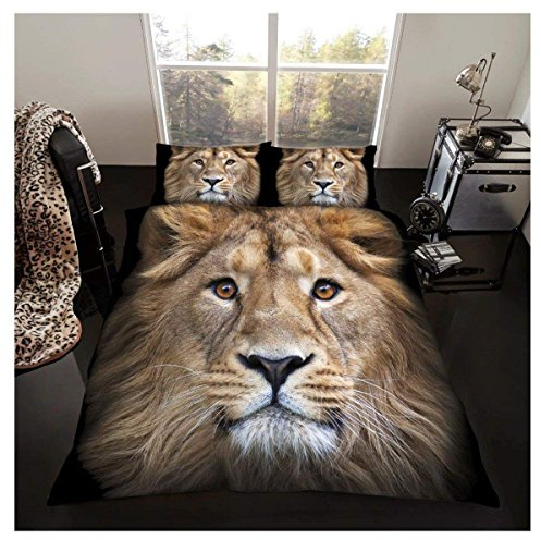 GC GAVENO CAVAILIA Set di biancheria da letto matrimoniale in microfibra, copripiumino con federe con leone 3D, stampa animalier, biancheria da letto matrimoniale (200 x 200 cm), ipoallergenico per