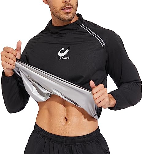LAZAWG Men Sauna Suit Long Sleeves Sweat Suit Zip Sauna Jacket Workout Shirt for Gym Exercise