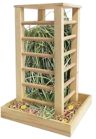 Tour à foin en bois de grande capacité - Râtelier à foin carré pour lapins et cochons d'Inde - Support de nourriture pour animaux - Station d'alimentation pour petits animaux pour furets, écureuils