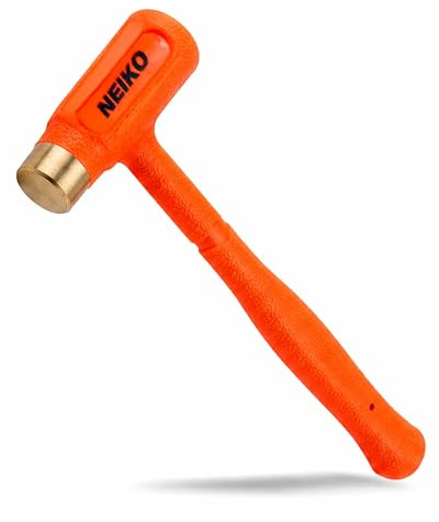 NEIKO 02871A Dead Blow Hammer With Brass Cap, 1.5 Pounds, Neon Orange Deadblow Hammers, Mallet, Spark and Rebound Resistant, Unibody Molded, Soft Blow Rubber, Non Slip Grip, Steel Shot and Core