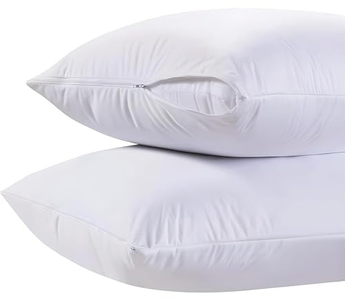 White Classic Luxury Hotel Collection Zippered Style Pillow Cover, 200 Thread Count, Soft Quiet Zippered Pillow Protectors, Standard Size, Set of 2 Pillow Shams