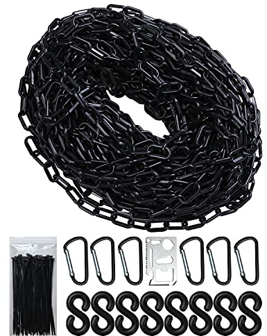 Black Plastic Chain - 65 32 50 Feet Plastic Safety Barrier Chain for Crowd Control, Parking Barrier and Delineator Post with Base - Safety Security Chain with Accessories