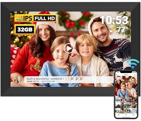 FRAMEO Digital Photo Frame, 10.1 Inch Smart WiFi Digital Picture Frame 1280x800 IPS LCD Touch Screen, Auto-Rotate, Built in 𝟯𝟮𝗚𝗕 Memory, Share Photo or Video Instantly via Frameo App from Anywhere