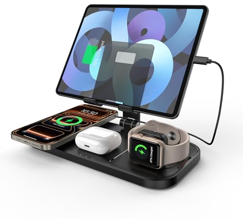 Wireless Charger für Apple,4 in 1 Wireless Ladegerät für Apple Ladestation für iPhone 16/15/14/13/12/11, Ladestation für Apple Watch 9/8/7/6/5/SE/4/3/2, AirPods 3/2/Pro, Ladegerät für iPad