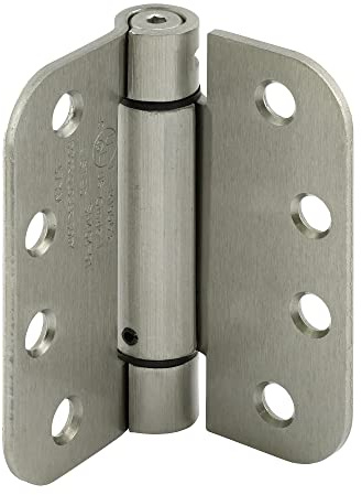 Prime-Line U 1159053 Door Hinge Commercial UL Adjustable Self-Closing Spring Hinge, 4 In. x 4 In. with 5/8 In. Radius Corners, 4 Holes per Leaf w/ Screws, Satin Nickel Finish, .130 Gauge (3 Pack)