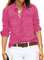 Roskiky Chemise en jean à manches longues, avec boutons, pour femme, Rose chaude., Medium