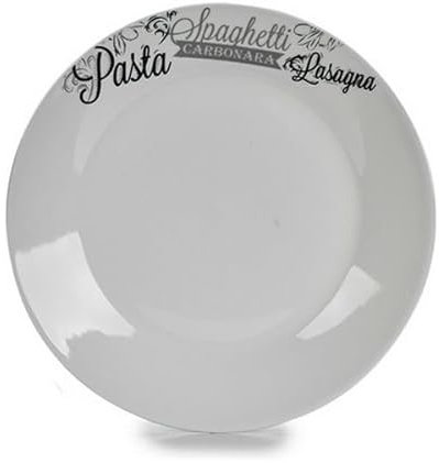 BigBuy Home Plato Llano Ø 24,4 cm Negro Blanco Porcelana Pasta (10 Unidades) - Marca EAN: 4899888601531