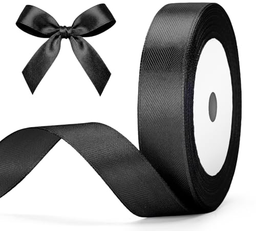 G2PLUS Black Satin Ribbons 20mm: 22m Thick Deocrative Gift Wrap Ribbons for Crafting, Halloween Party Decoration