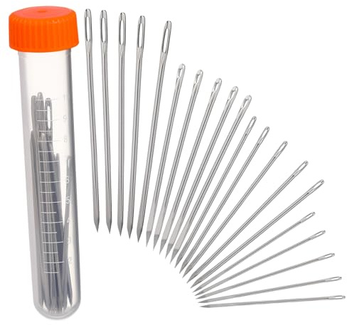 IWOWHERO Aiguilles Triangulaires Solides et Faciles à Transporter en Métal Lot de 20 avec Bouteille à Couvercle Orange pour Travail du Cuir pour Couture Manuelle de Cuir et Broderies
