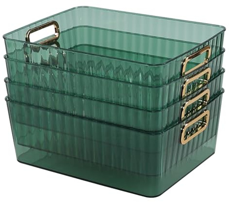 Vadidiya Clear Storage Organizer Bins, Plastic Cosmetic Storage Bin, Green, 4 Packs