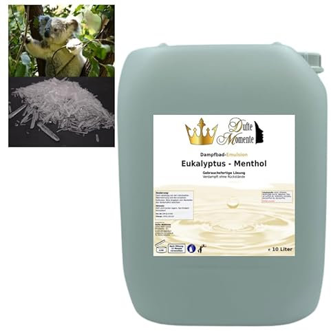 Dufte Momente | Dampfbad Emulsion 10 Liter Eukalyptus-Menthol | geprüfte Qualität | mit naturreinen und natürlichen ätherischen Ölen | gebrauchsfertig | vegan und ohne Tierversuche
