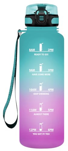 HoneyHolly Botella Agua, 1500ML Prueba de Fugas, Cantimplora Gimnasio, Marcador de Tiempo, Botella de Agua, Reutilizable, Cantimplora, Motivacional, Water Bottle para Fitness Camping Correr Yoga