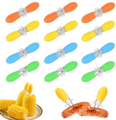 Ksvaye 24Pezzi Supporti per Mais Riutilizzabile Forchettine da Frutta Bambini Spiedini di Pannocchia di Mais Forchetta Barbecue in Acciaio Inox con Manico in Silicone Per Mais/Frutta/Barbecue