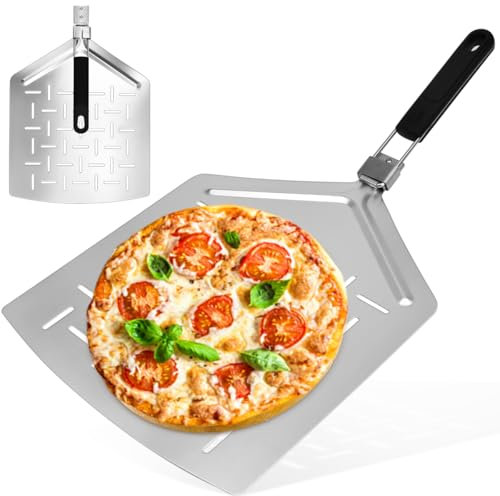 XRPRPX 12 Zoll Pizzaschieber Perforiert Pizzaschaufel Aluminium 62.5cm * 33cm Pizzaheber Pizza Paddle mit Zusammenklappbarer Griff Pizzaspachtel mit Löcherdesign Pizzeria Zubehör für Pizza-Transfer