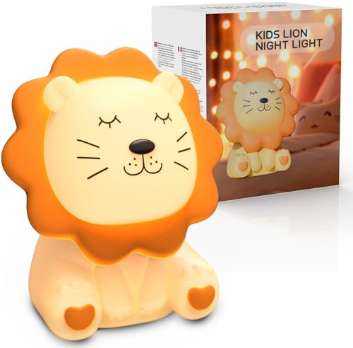 Nachtlicht für Kinder, 7 Farben Silikon, wiederaufladbare Anti-Blendung, warmweiß und mehrfarbig, squishy süße Löwe Nachttischlampe