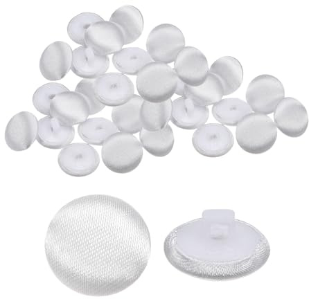 QUARKZMAN 30pcs Botones de Satén de 0.5 (12.5mm) Cubiertos de Satén Redondos Suaves con Vástago Botones de Tela para Vestido de Novia Blusa Trajes DIY, Blanco