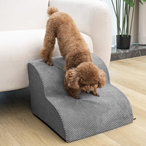 Mora Pets Escalier pour Chiens à 2 Marches en Mousse Haute Densité - Housse Amovible et Lavable, Surface Antidérapante et Pente Douce - Échelle pour Animaux Agés, Chiots pour Monter sur Canapé et Lit